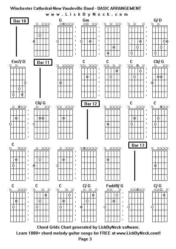 Chord Grids Chart of chord melody fingerstyle guitar song-Winchester Cathedral-New Vaudeville Band - BASIC ARRANGEMENT,generated by LickByNeck software.